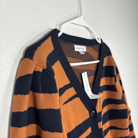 Amour Vert Cardigan Sweater Womens Medium Tessa Orange Black Organic Cotton NEW - Picture 2 of 6